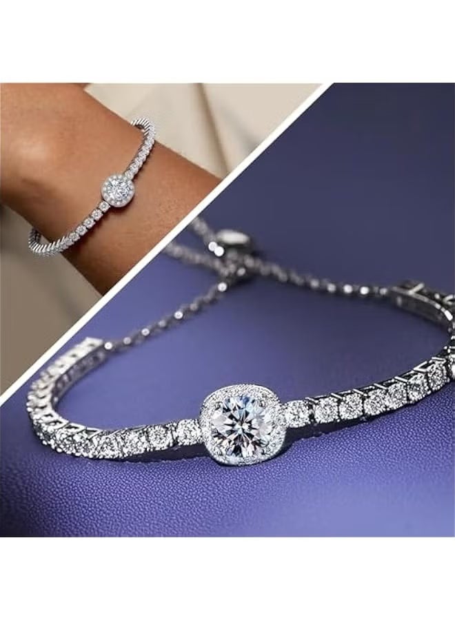 Moissanite tennis bracelet, 2CT 8mm lab-created moissanite diamond, 925 silver plated with 18K white gold, adjustable women's silver bracelet, stylish, jewelry gift. - Image 2
